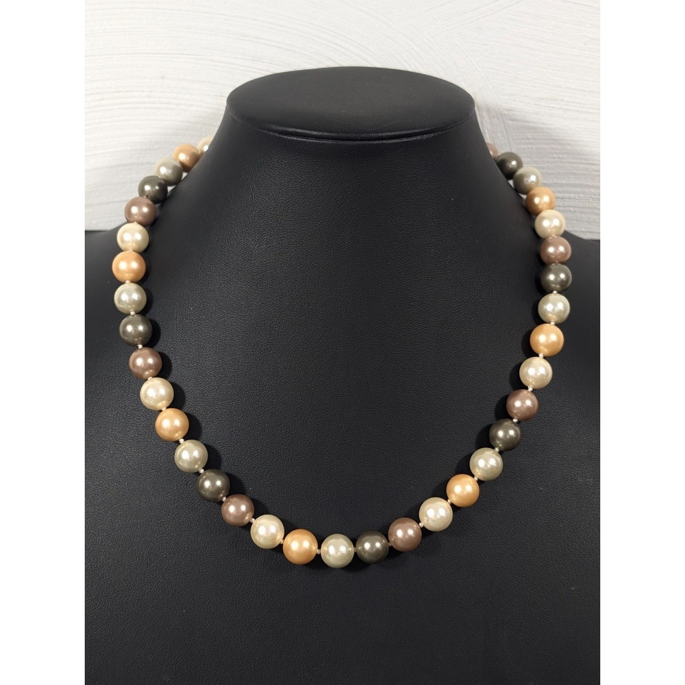 Elegant Champagne Beige Glass Faux Pearl Necklace Classic 19 inch